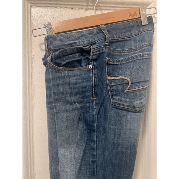 American Eagle Distressed Skinny Stretch Ripped Knees Blue Jeans Size 2 - Picture 9 of 13